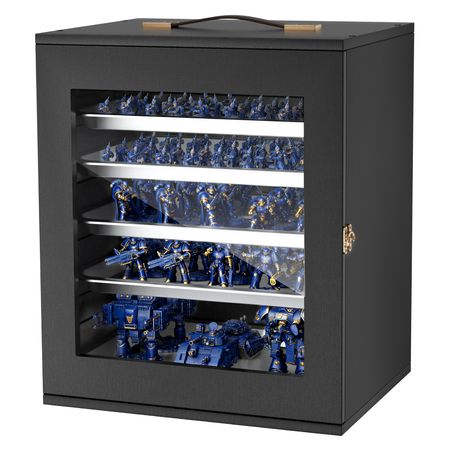 Miniatures Storage Case, Fits for 1:2500-1:3500 Scale Models, Wooden Miniatures Display Holder with 5 Tray & 13 Slots, Clear View Miniature Transport Case for Collectibles (Minis Not Included)