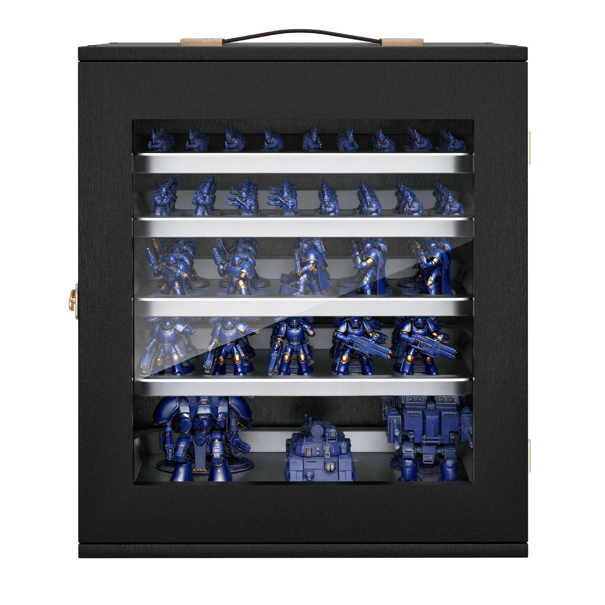 Miniatures Storage Case, Fits for 1:2500-1:3500 Scale Models, Wooden Miniatures Display Holder with 5 Tray & 13 Slots, Clear View Miniature Transport Case for Collectibles (Minis Not Included)