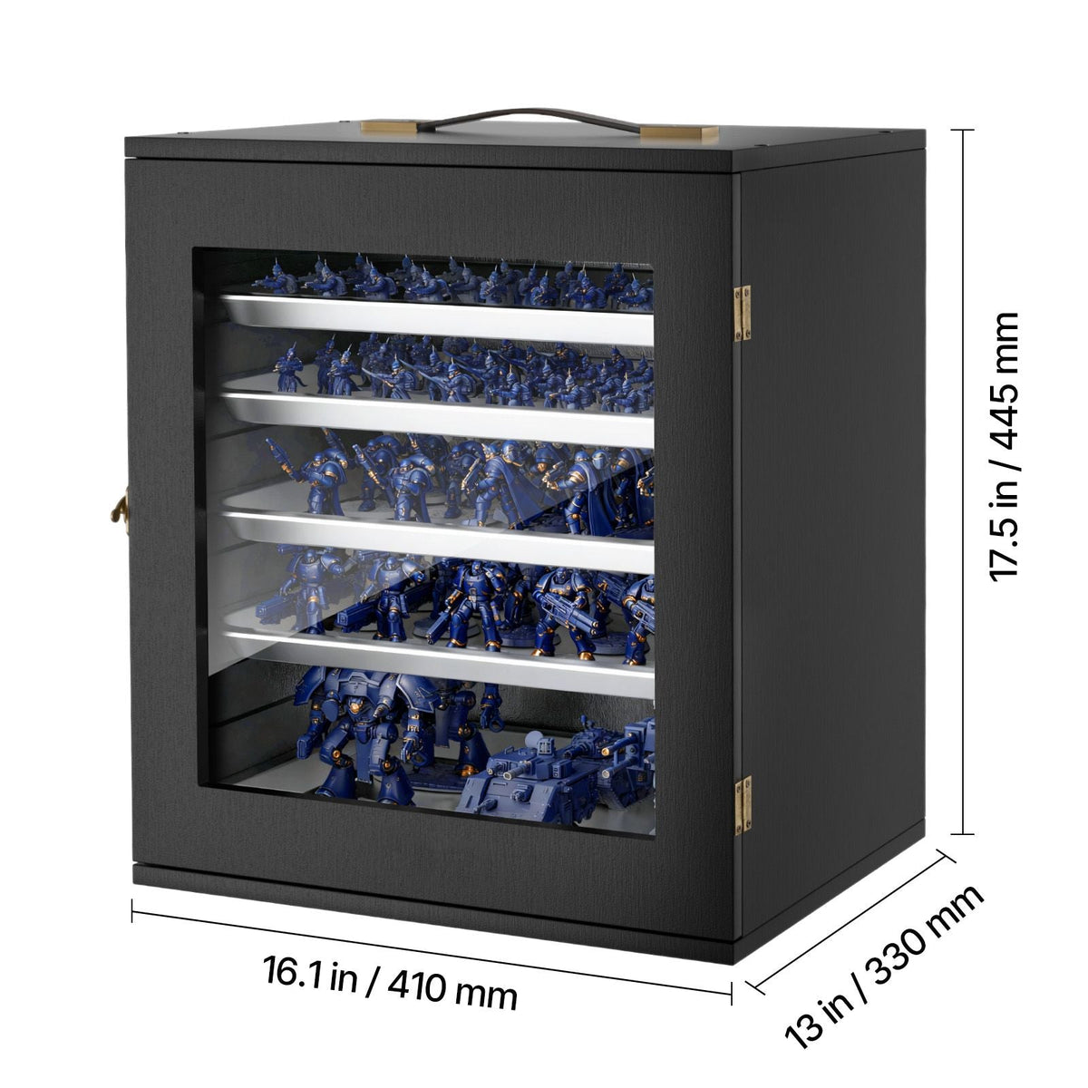 Miniatures Storage Case, Fits for 1:2500-1:3500 Scale Models, Wooden Miniatures Display Holder with 5 Tray & 13 Slots, Clear View Miniature Transport Case for Collectibles (Minis Not Included)