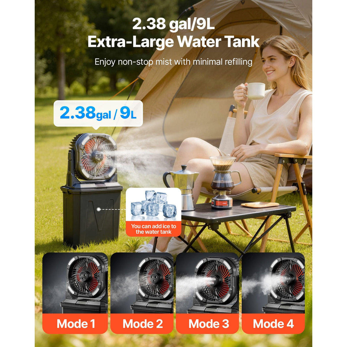 Misting Fan, More than 2700RPM Motor Mister Fan, Mister Cooling Fans with 2.38 gal Water Tank, 10000mAh Battery, 4-Speed Wind & 5 Lighting Modes, Water Cooling Fans for Indoor, Outdoor, Patio