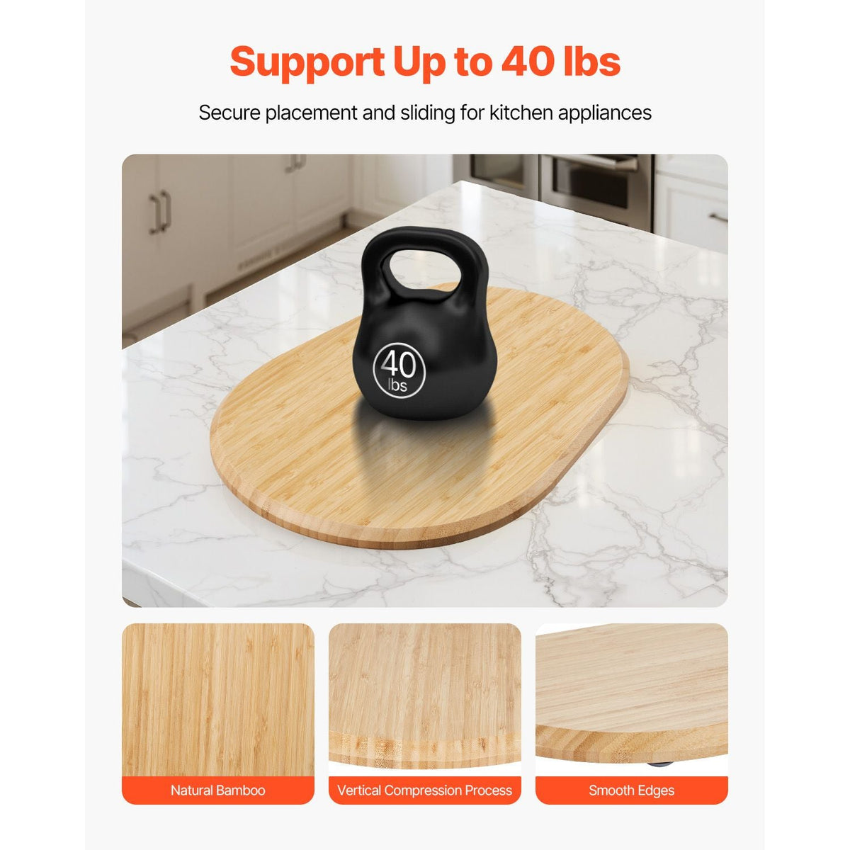 Mixer Slider, Oval 15.7 x 11.1-inch, Appliance Slider Compatible with Tilt Head 5.5-8 Qt Stand Mixer, PTFE Feet, Kitchen Countertop Storage Mover Sliding Tray, Natural Wood