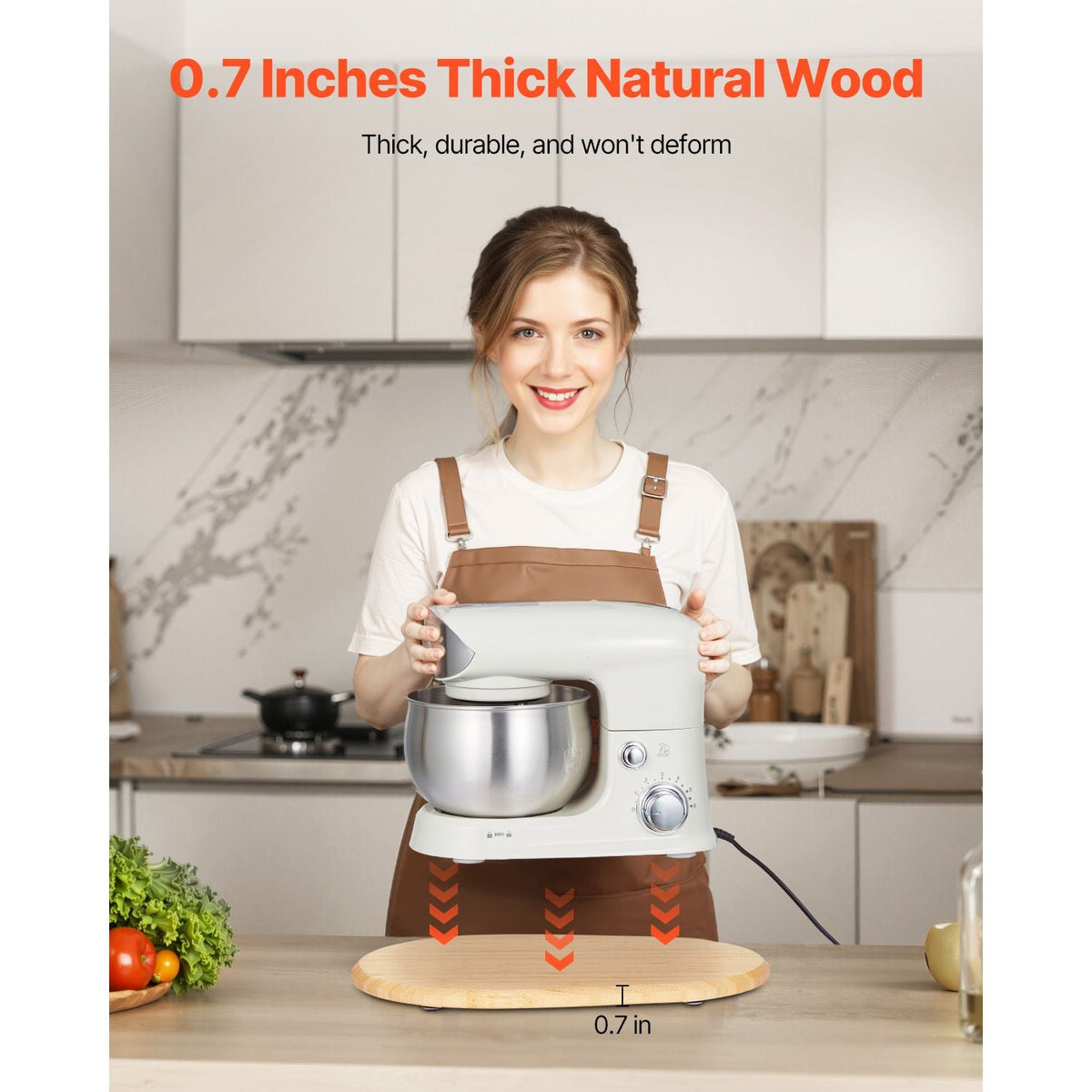 Mixer Slider, Oval 15.7 x 11.1-inch, Appliance Slider Compatible with Tilt Head 5.5-8 Qt Stand Mixer, PTFE Feet, Kitchen Countertop Storage Mover Sliding Tray, Natural Wood
