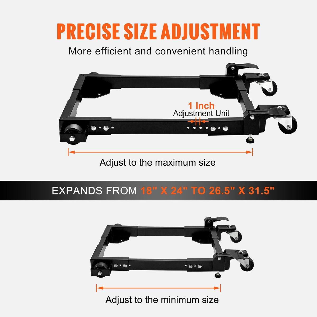 Mobile Base, 1500 lbs Capacity, Adjustable from 18" x 24" to 26.5" x 31.5", Heavy Duty Universal Mobile Base Stand with Swivel Wheels, for Woodworking Equipment, Bandsaw, Power Tools, Machines