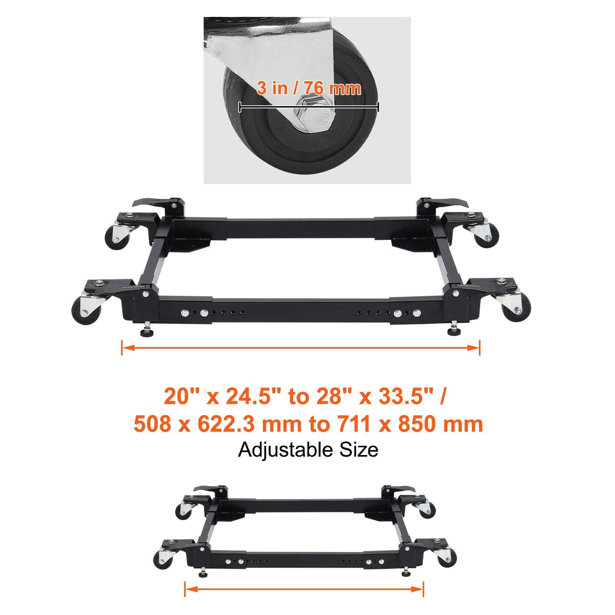 Mobile Base, 1500 lbs Capacity, Adjustable from 20" x 24.5" to 28" x 33.5", Heavy Duty Universal Mobile Base Stand with 4 Swivel Wheels, for Woodworking Equipment, Bandsaw, Power Tool, Machine