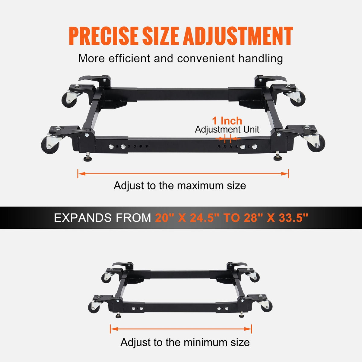 Mobile Base, 1500 lbs Capacity, Adjustable from 20" x 24.5" to 28" x 33.5", Heavy Duty Universal Mobile Base Stand with 4 Swivel Wheels, for Woodworking Equipment, Bandsaw, Power Tool, Machine