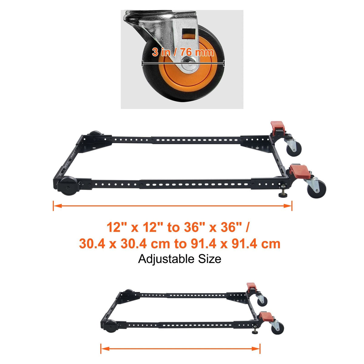 Mobile Base, 500 lbs Weight Capacity, Adjustable from 12" x 12" to 36" x 36", Heavy Duty Universal Mobile Base Stand with Swivel Wheels, for Woodworking Equipment, Bandsaw, Power Tools, Machines