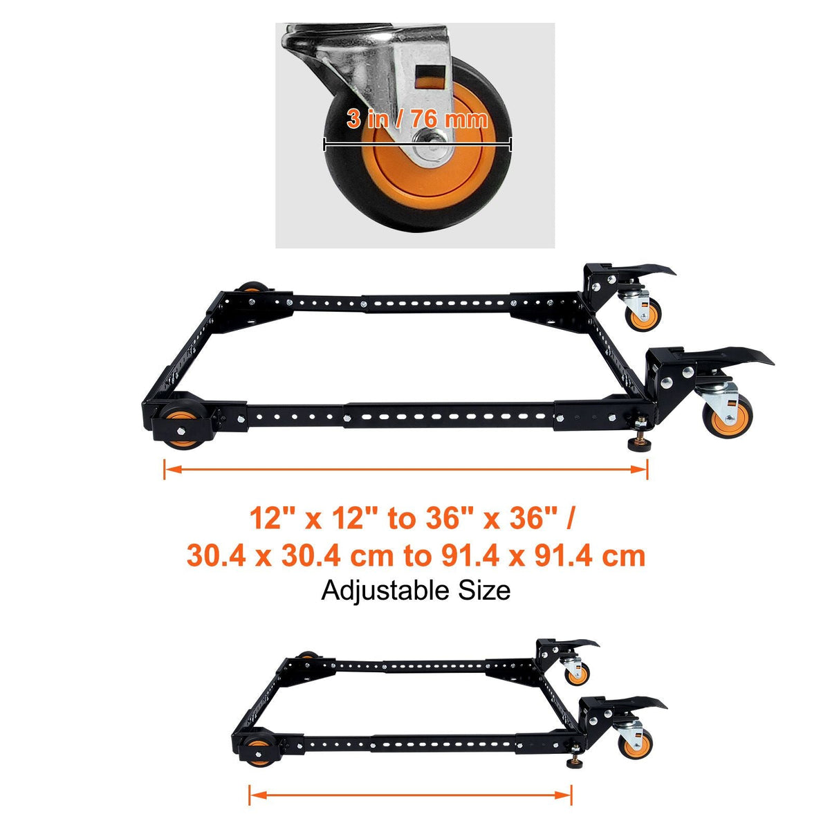 Mobile Base, 650 lbs Weight Capacity, Adjustable from 12" x 12" to 36" x 36", Heavy Duty Universal Mobile Base Stand with Swivel Wheels, for Woodworking Equipment, Bandsaw, Power Tools, Machines
