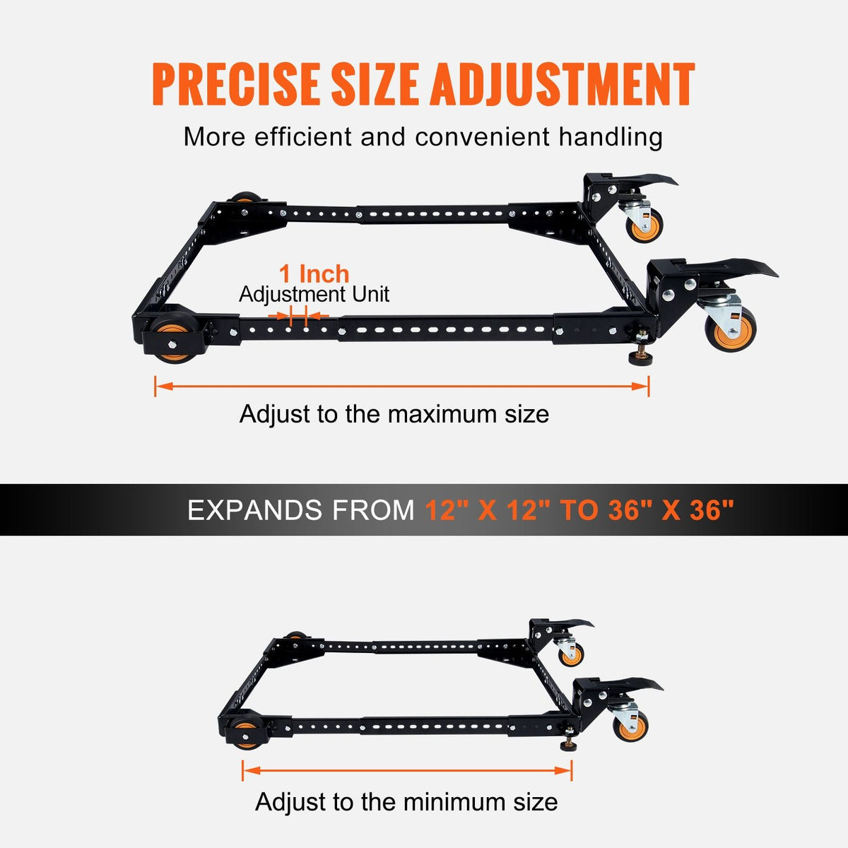 Mobile Base, 650 lbs Weight Capacity, Adjustable from 12" x 12" to 36" x 36", Heavy Duty Universal Mobile Base Stand with Swivel Wheels, for Woodworking Equipment, Bandsaw, Power Tools, Machines