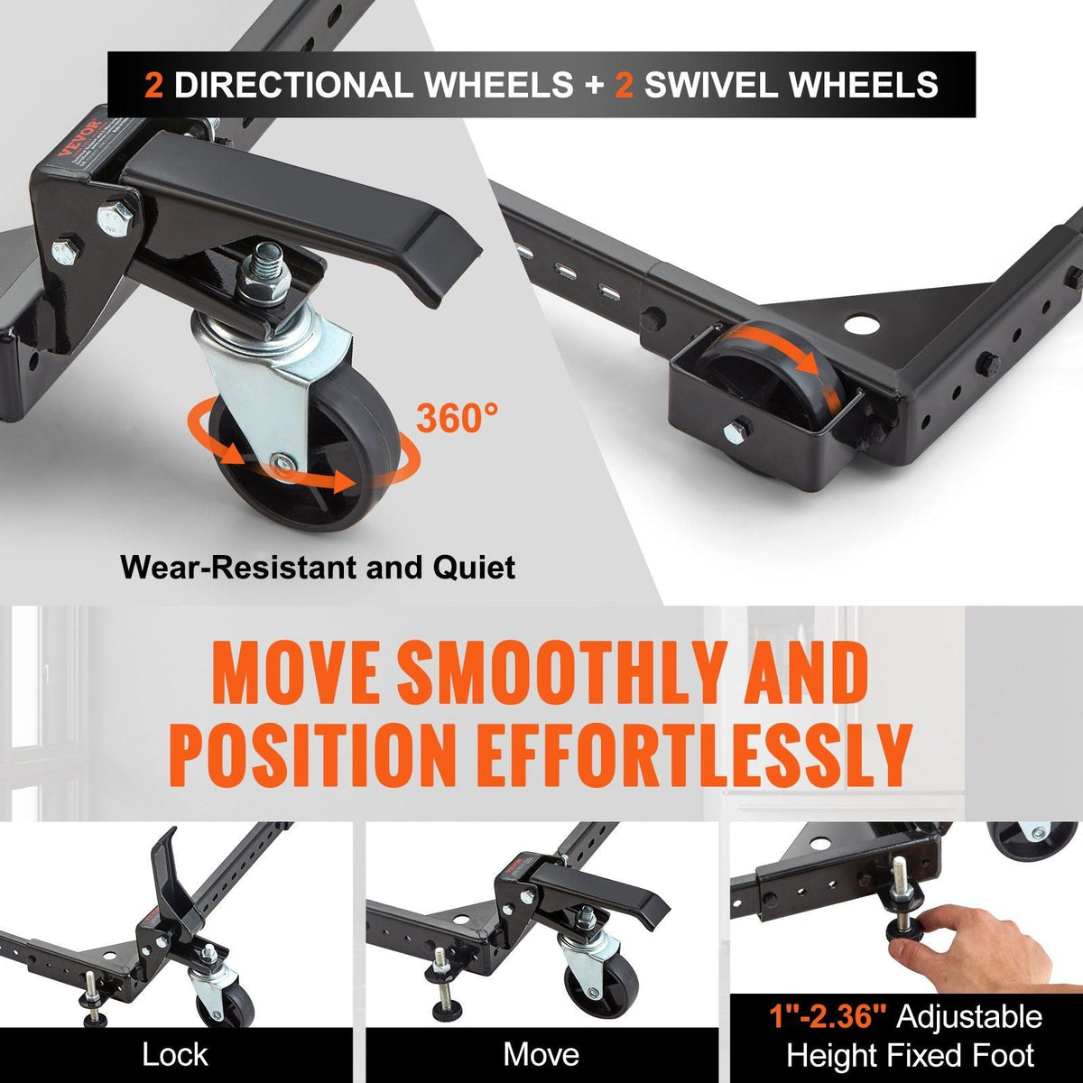 Mobile Base, 700 lbs Weight Capacity, Adjustable from 15" x 15" to 36" x 36", Heavy Duty Universal Mobile Base Stand with Swivel Wheels, for Woodworking Equipment, Bandsaw, Power Tools, Machines