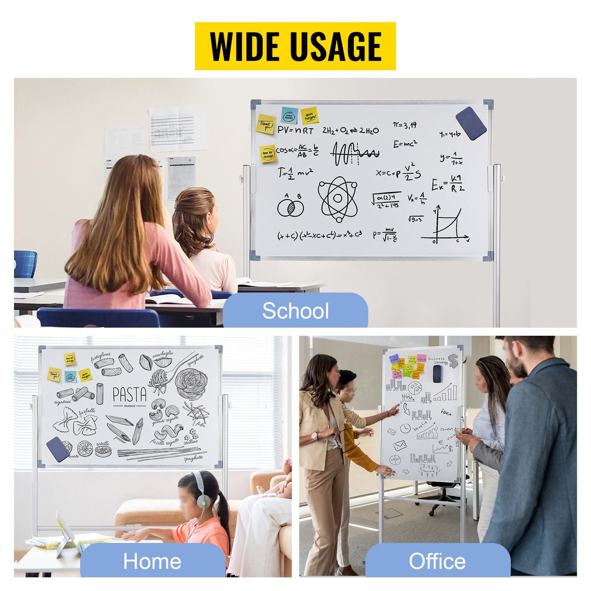 Mobile Magnetic Whiteboard, 36 x 24 Inch, Double Sided, 360 Degree Reversible Rolling Dry Erase Board, Height Adjustable with Aluminum Frame and Lockable Swivel Wheels, for Office School Home