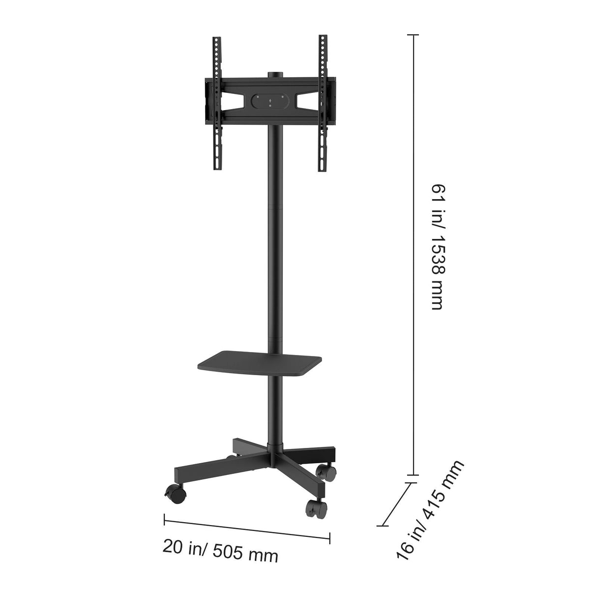 Mobile TV Stand, Mobile TV Cart for 23 to 60 inch TVs, Height Adjustable Portable TV Stand with Wheels, with A Tray for Audio-Visual Devices, Rolling TV Stand with Mount for Bedroom, Living Room