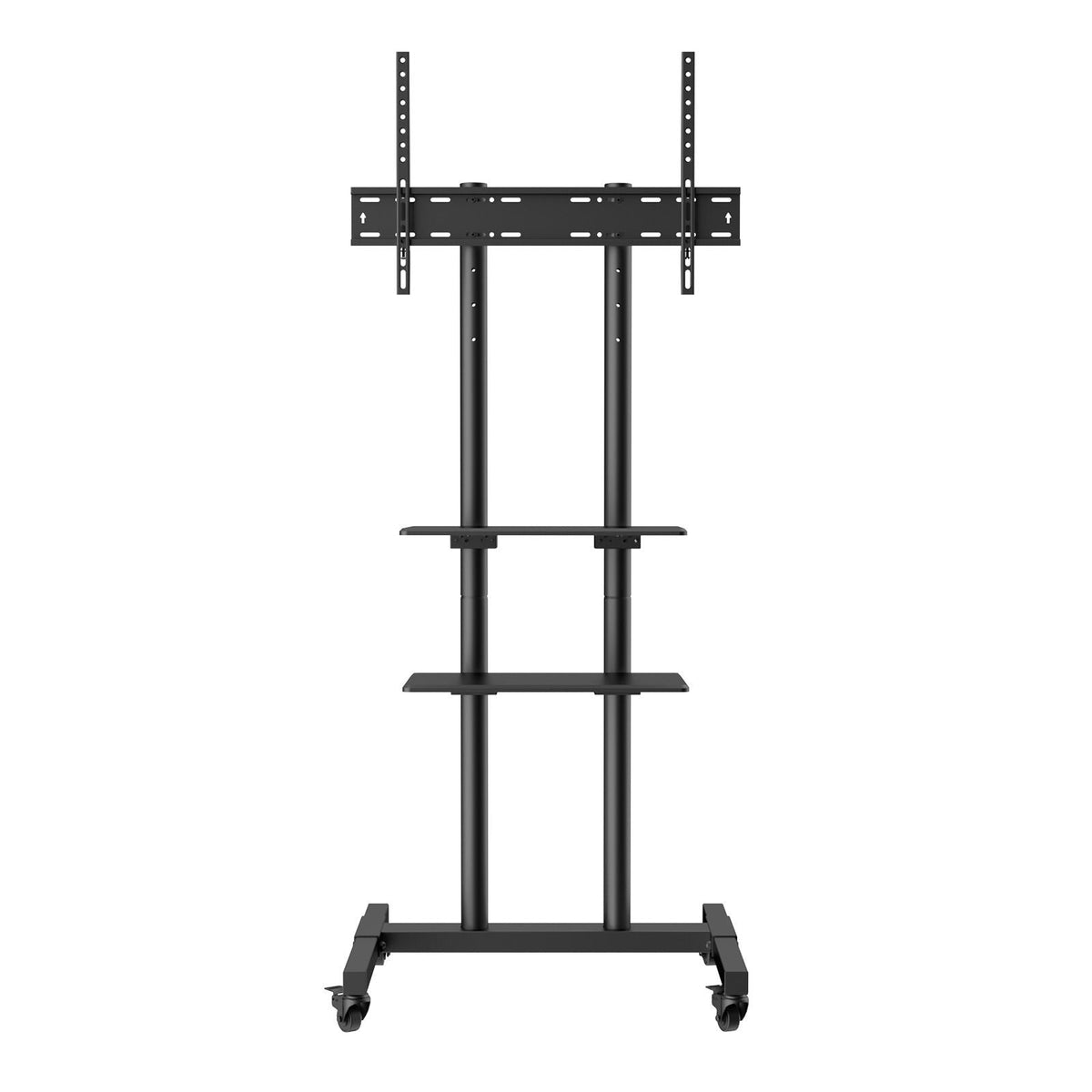 Mobile TV Stand, Mobile TV Cart for 32 to 70 inch TVs, Height Adjustable Portable TV Stand with Wheels, Double Tray for Audio-Visual Devices, Rolling TV Stand with Mount for Bedroom, Living Room