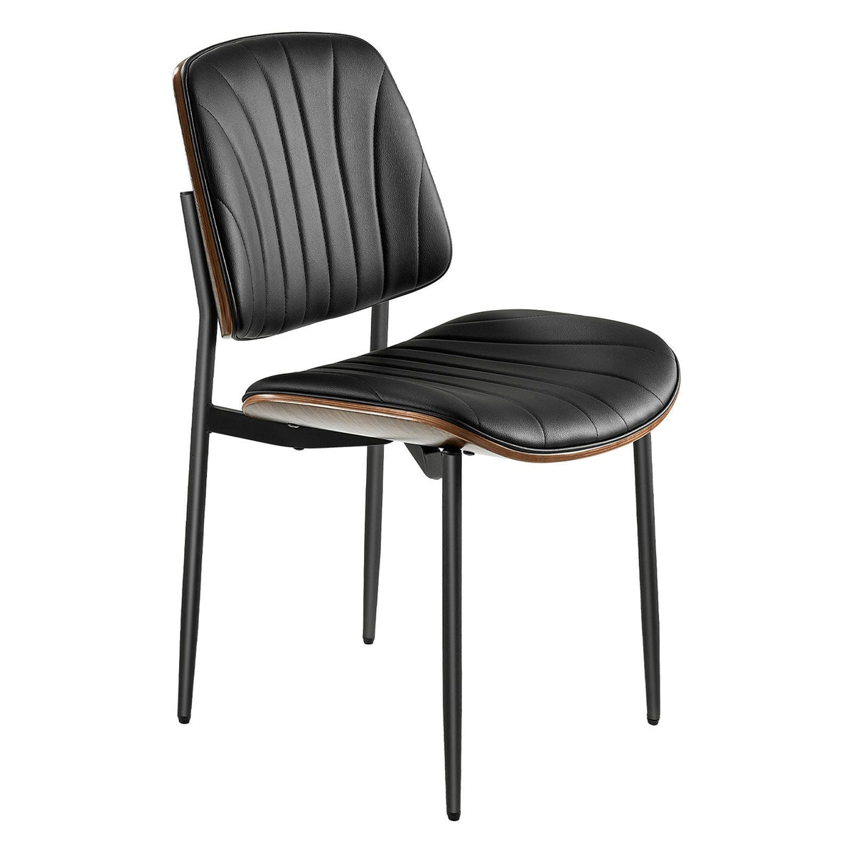 Modern Dining Room Accent Chairs Set of 2, Upholstered Leather Side Chair for Dining Tables, Space-Saving Kitchen Table Chair with Thick Cushions and Metal Legs, Black