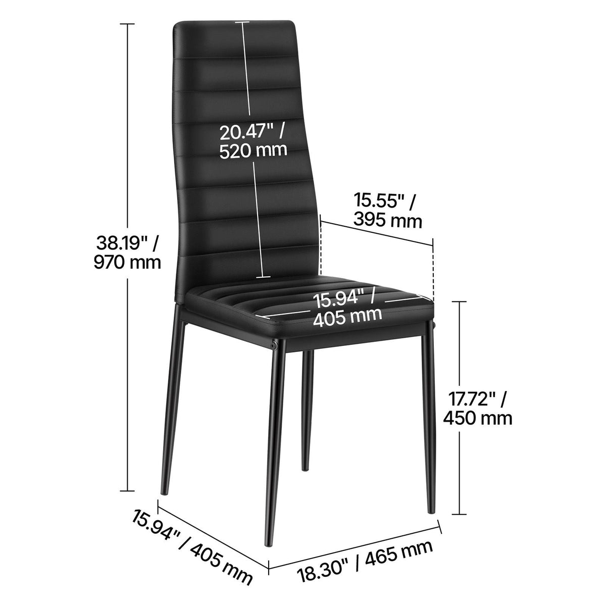Modern Dining Room Accent Chairs Set of 4, Upholstered Leather Side Chair for Dining Tables, Space-Saving Kitchen Table Chair with Thick Cushions and Metal Legs, Black