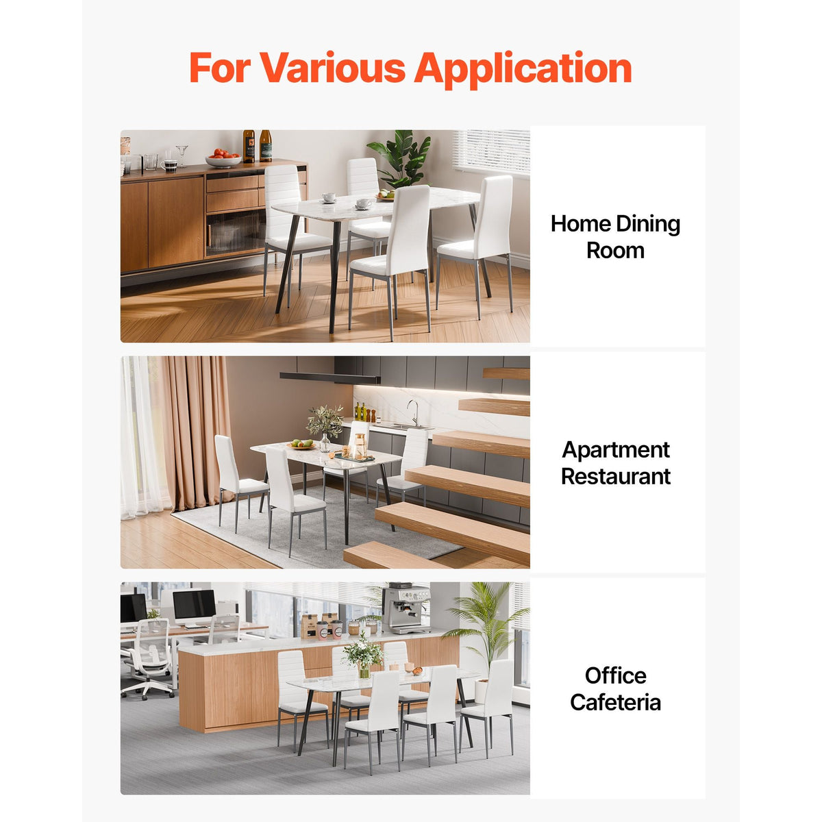 Modern Dining Room Accent Chairs Set of 4, Upholstered Leather Side Chair for Dining Tables, Space-Saving Kitchen Table Chair with Thick Cushions and Metal Legs, White