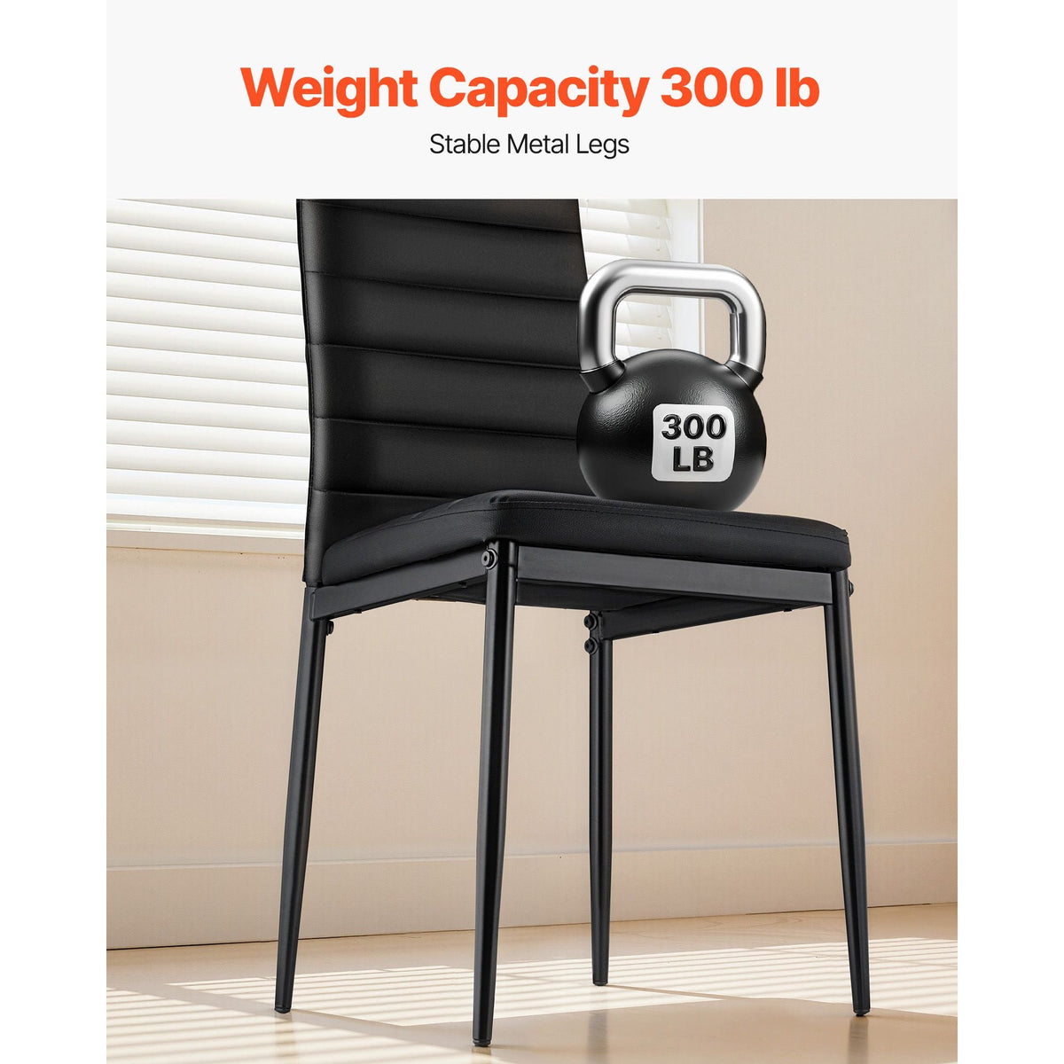 Modern Dining Room Accent Chairs Set of 6, Upholstered Leather Side Chair for Dining Tables, Space-Saving Kitchen Table Chair with Thick Cushions and Metal Legs, Black