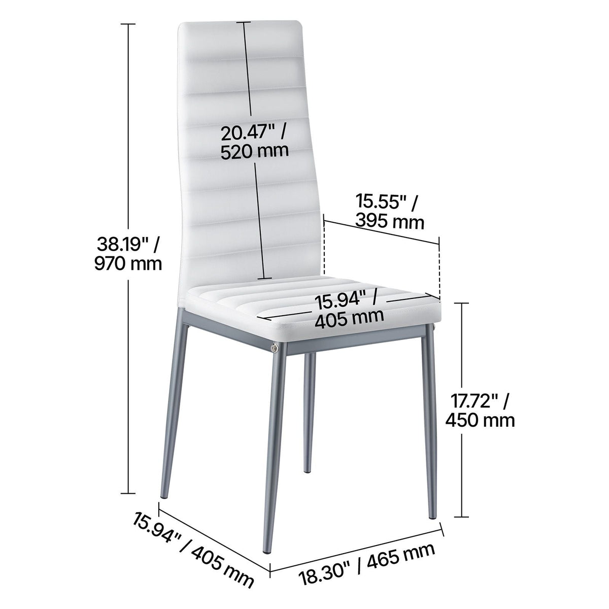 Modern Dining Room Accent Chairs Set of 6, Upholstered Leather Side Chair for Dining Tables, Space-Saving Kitchen Table Chair with Thick Cushions and Metal Legs, White