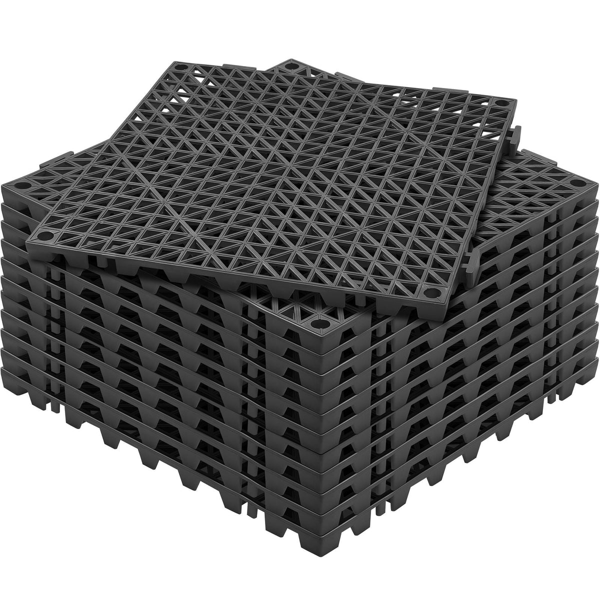 Modular Interlocking Cushion, 12 Pack 12" x 12" Splicing Drainage Mats, Soft PVC Interlocking Drainage Floor Tiles, Non-Slip Drainage Holes for Restroom, Bathroom, Kitchen, Pool, Wet Areas, Blac