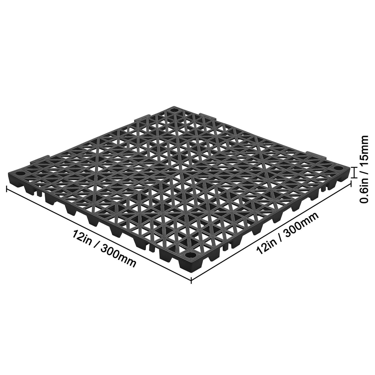 Modular Interlocking Cushion, 12 Pack 12" x 12" Splicing Drainage Mats, Soft PVC Interlocking Drainage Floor Tiles, Non-Slip Drainage Holes for Restroom, Bathroom, Kitchen, Pool, Wet Areas, Blac