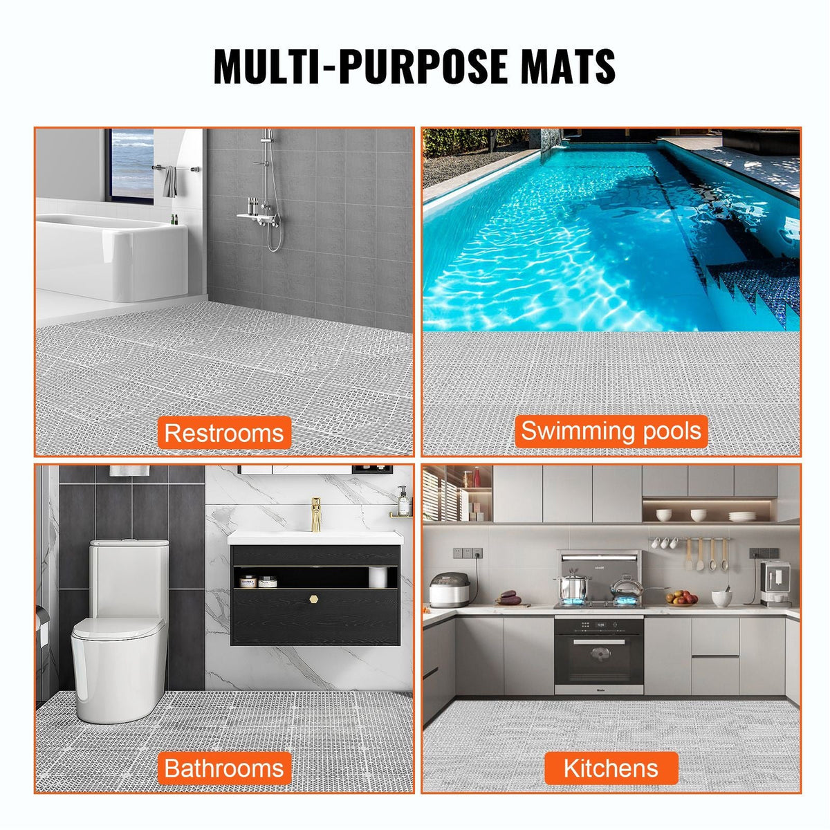 Modular Interlocking Cushion, 12 Pack 12" x 12" Splicing Drainage Mats, Soft PVC Interlocking Drainage Floor Tiles, Non-Slip Drainage Holes for Restroom, Bathroom, Kitchen, Pool, Wet Areas, Gray
