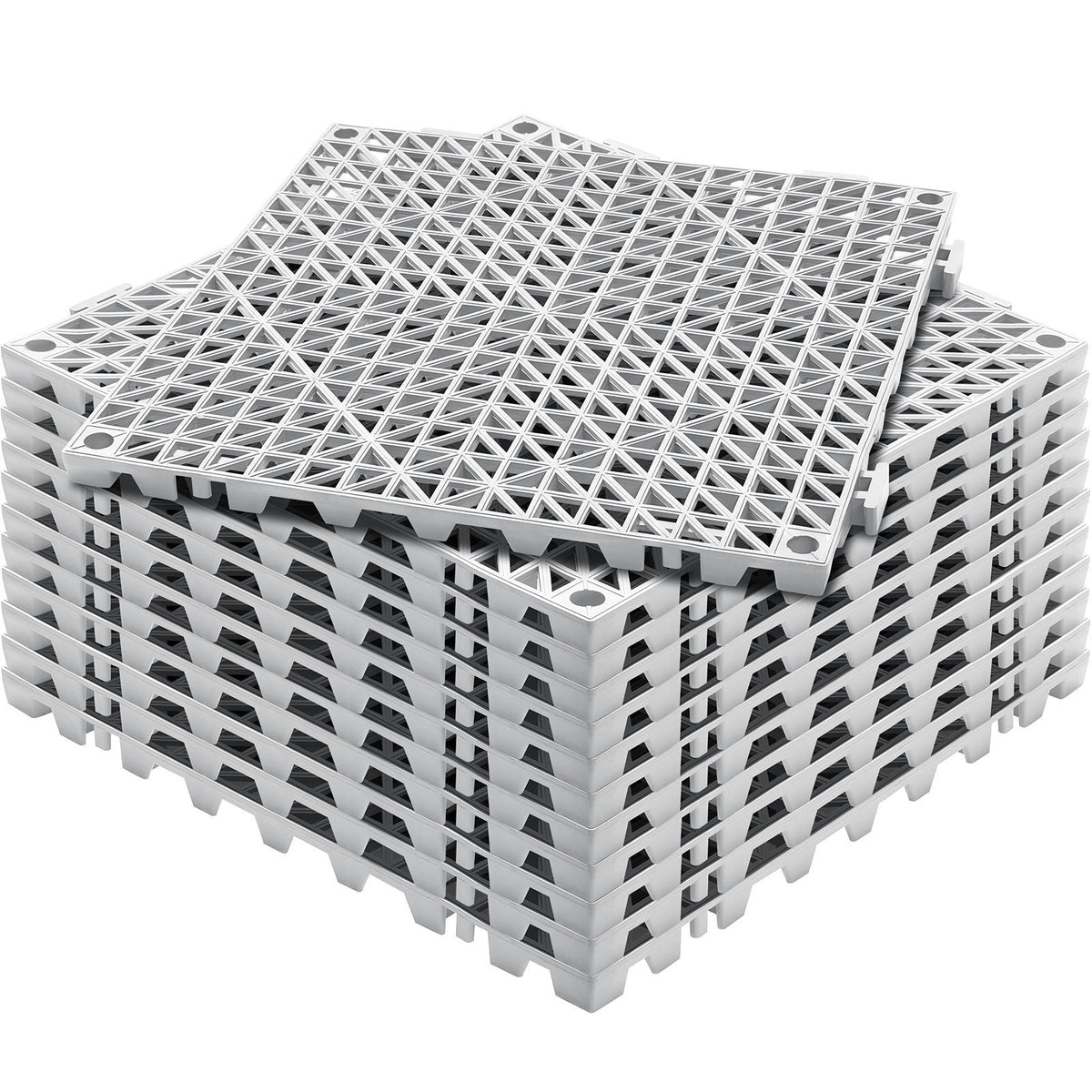 Modular Interlocking Cushion, 12 Pack 12" x 12" Splicing Drainage Mats, Soft PVC Interlocking Drainage Floor Tiles, Non-Slip Drainage Holes for Restroom, Bathroom, Kitchen, Pool, Wet Areas, Gray