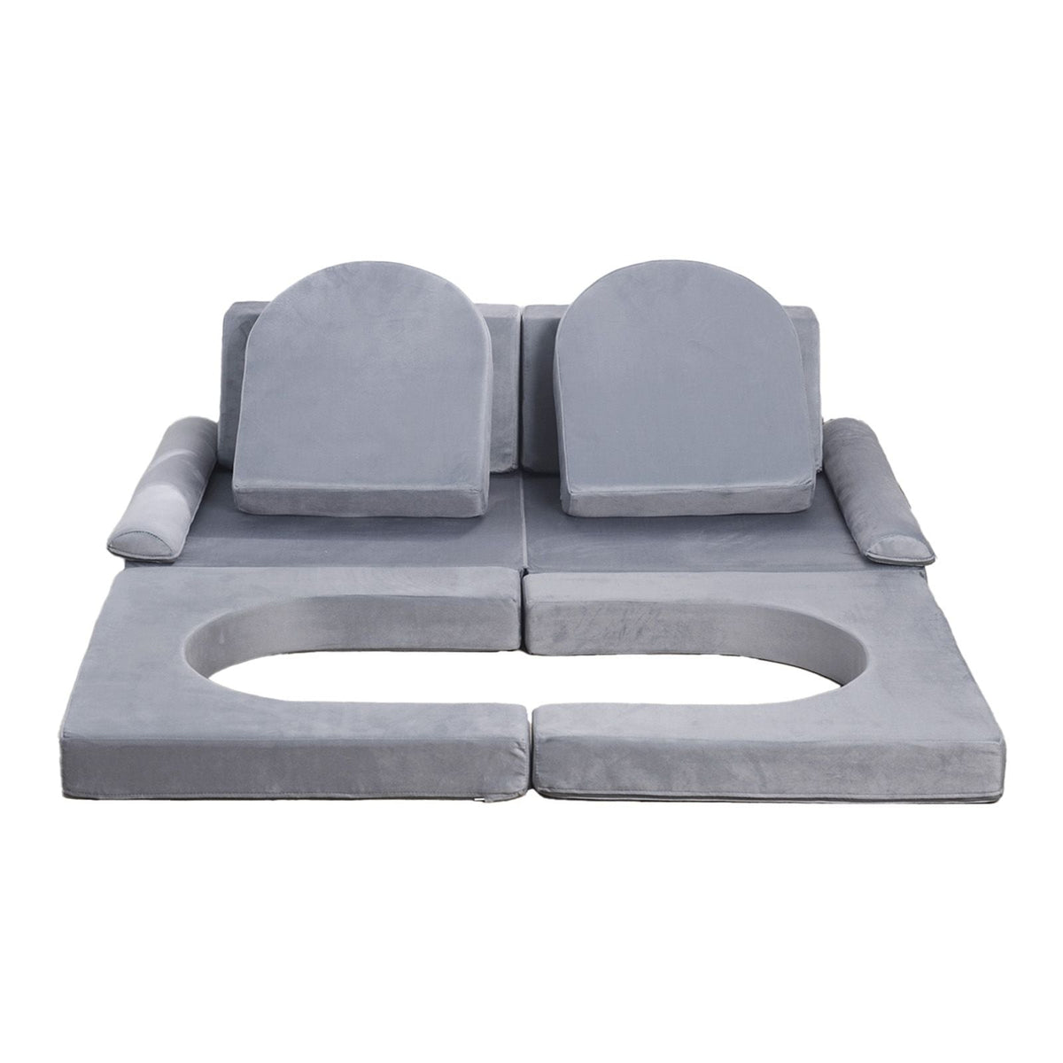 Modular Kids Play Couch, Sectional Toddler Sofa with Armrests, 28D Sponge & Short Pile, Convertible Kids Modular Couch DIY Creative Combination for Playroom, Bedroom, Living Room, 10 Pcs, Gray