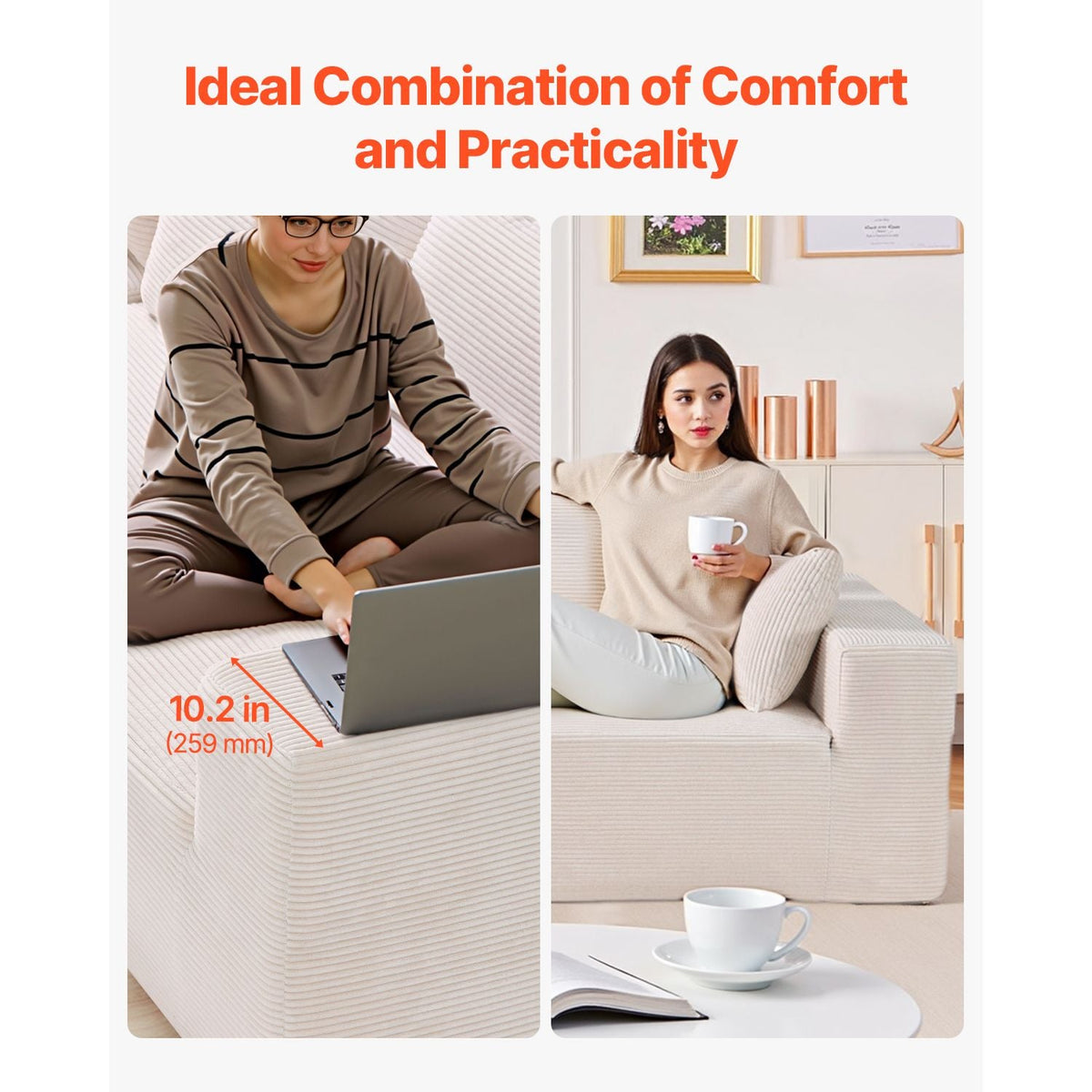 Modular Sectional Sofa, L Shaped Modular Sofa with Chaise, Cloud Sectional Couch with High Rebound Sponge and Density, Upholstered Corduroy Couch with Cushion for Living Room, Apartment, Beige
