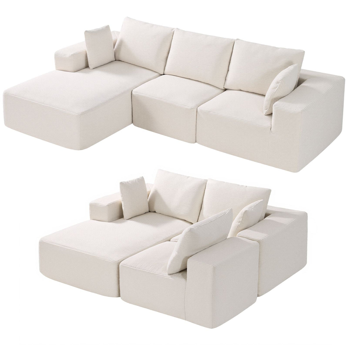 Modular Sectional Sofa, L Shaped Modular Sofa with Chaise, Cloud Sectional Couch with High Rebound Sponge and Density, Upholstered Corduroy Couch with Cushion for Living Room, Apartment, Beige