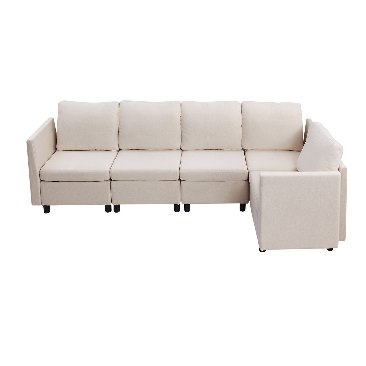 Modular Sectional Sofa, Modern 5-Seater Modular Sofa with Hidden Storage, Cloud Sectional Couch with High Rebound Sponge, Solid Wood Frame Upholstered Comfy Couch for Living Room, Bedroom, Beige