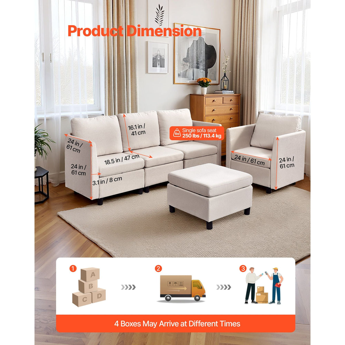 Modular Sectional Sofa, Modern 5-Seater Modular Sofa with Hidden Storage, Cloud Sectional Couch with High Rebound Sponge, Solid Wood Frame Upholstered Comfy Couch for Living Room, Bedroom, Beige