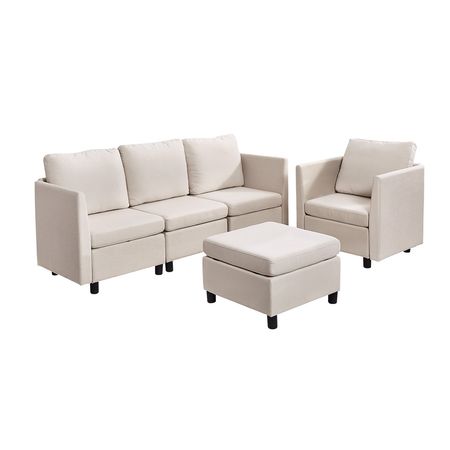 Modular Sectional Sofa, Modern 5-Seater Modular Sofa with Hidden Storage, Cloud Sectional Couch with High Rebound Sponge, Solid Wood Frame Upholstered Comfy Couch for Living Room, Bedroom, Beige