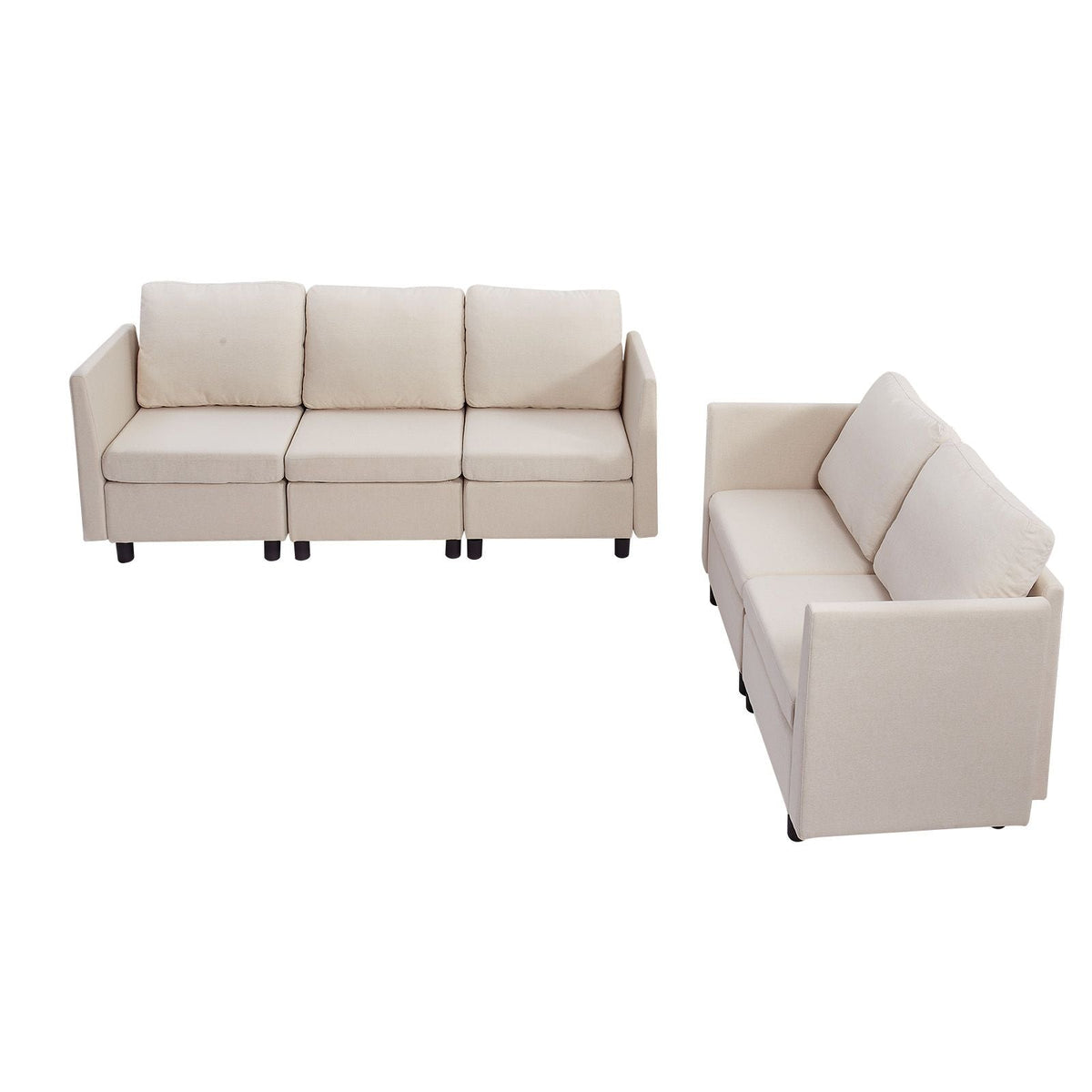 Modular Sectional Sofa, Modern 5-Seater Modular Sofa with Hidden Storage, Cloud Sectional Couch with High Rebound Sponge, Solid Wood Frame Upholstered Comfy Couch for Living Room, Bedroom, Beige