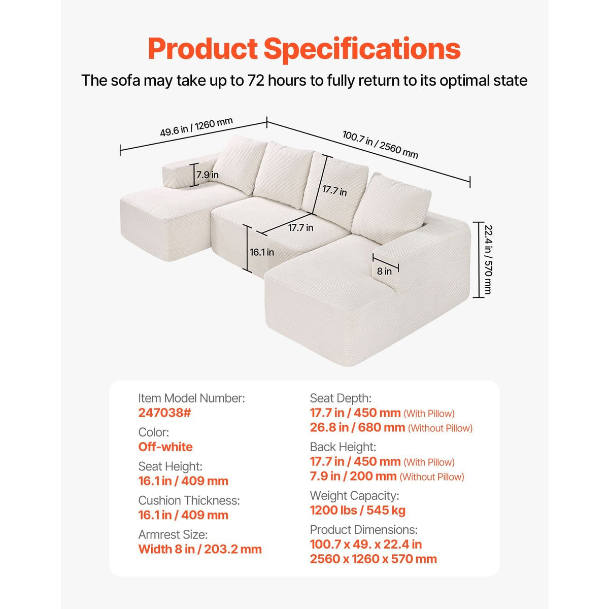 Modular Sectional Sofa, U Shaped Modular Sofa with Chaise, Cloud Sectional Couch with High Rebound Sponge and Density, Upholstered Corduroy Couch with Cushion for Living Room, Bedroom, Beige