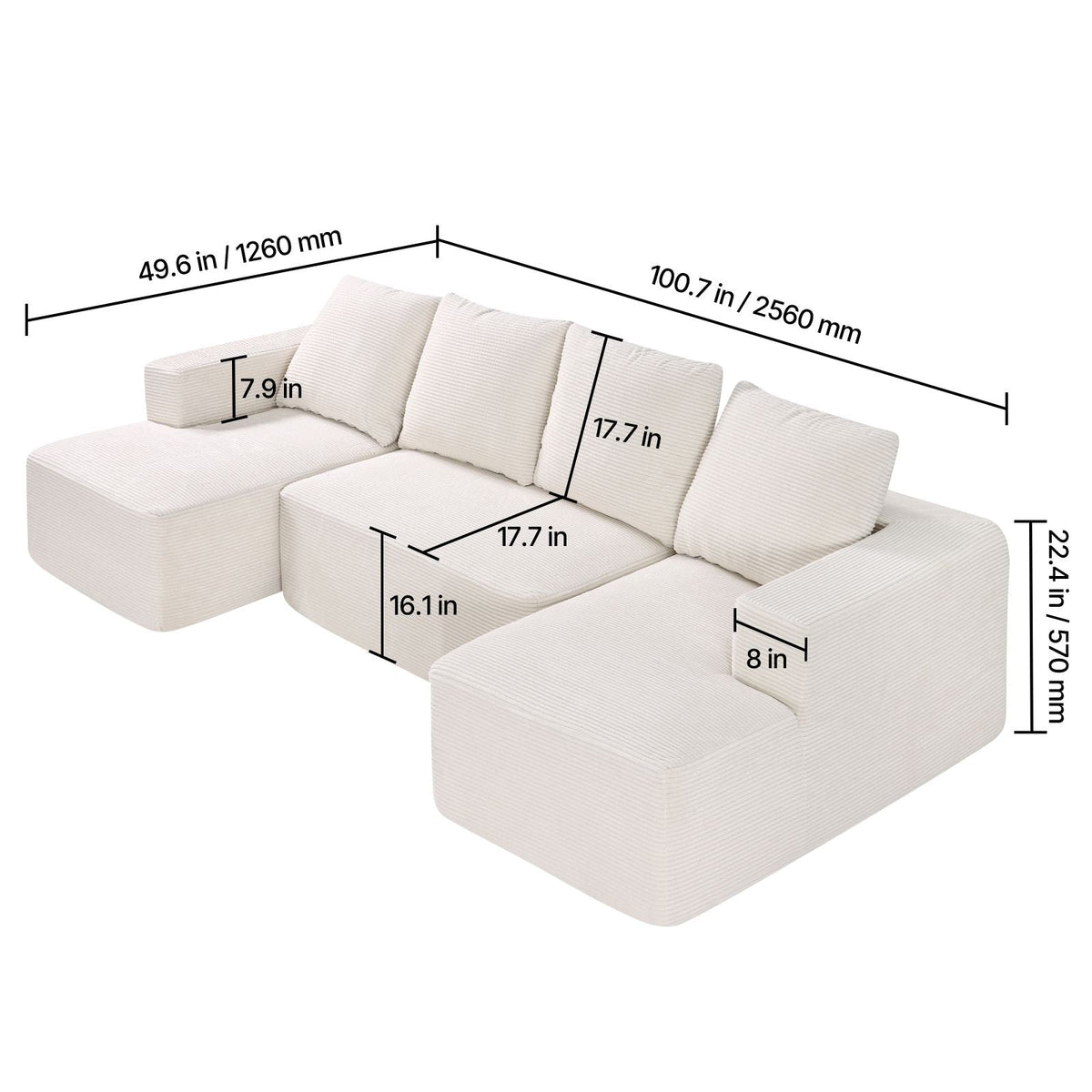 Modular Sectional Sofa, U Shaped Modular Sofa with Chaise, Cloud Sectional Couch with High Rebound Sponge and Density, Upholstered Corduroy Couch with Cushion for Living Room, Bedroom, Beige