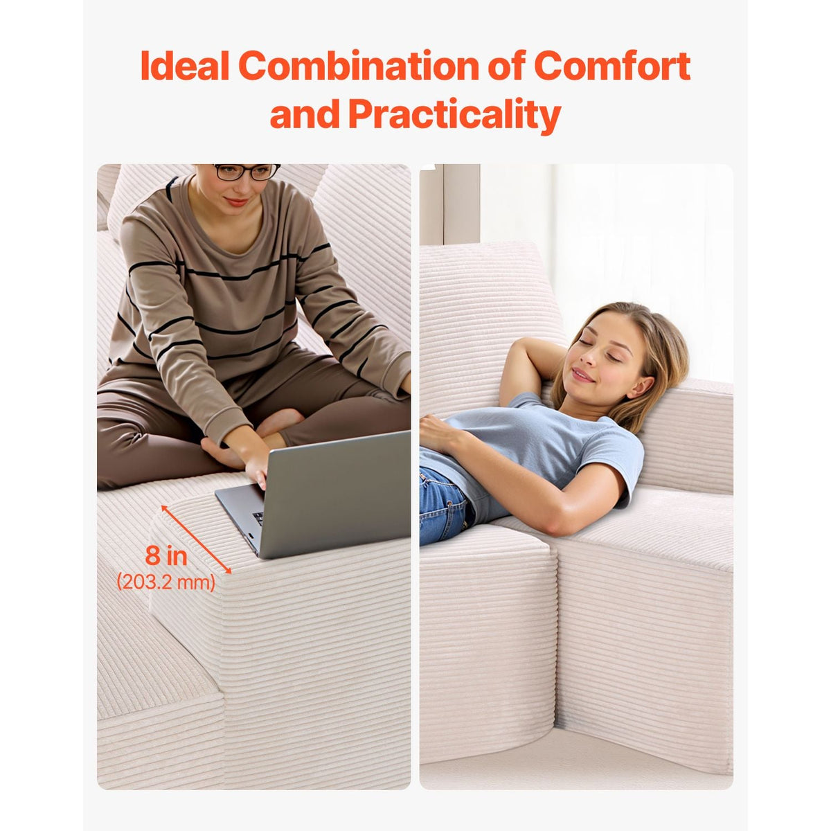 Modular Sectional Sofa, U Shaped Modular Sofa with Chaise, Cloud Sectional Couch with High Rebound Sponge and Density, Upholstered Corduroy Couch with Cushion for Living Room, Bedroom, Beige