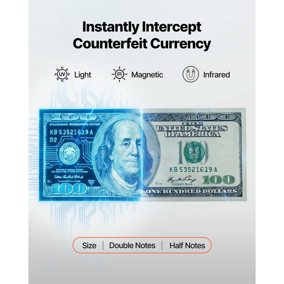 Money Counter Machine, 1200 Notes/Minute, Cash Counter with Value Count, UV/MG/IR/DD/DBL/HLF/CHN Counterfeit Detection, TFT Display, Money Counting Machine Mixed Denomination for Dollar and Euro