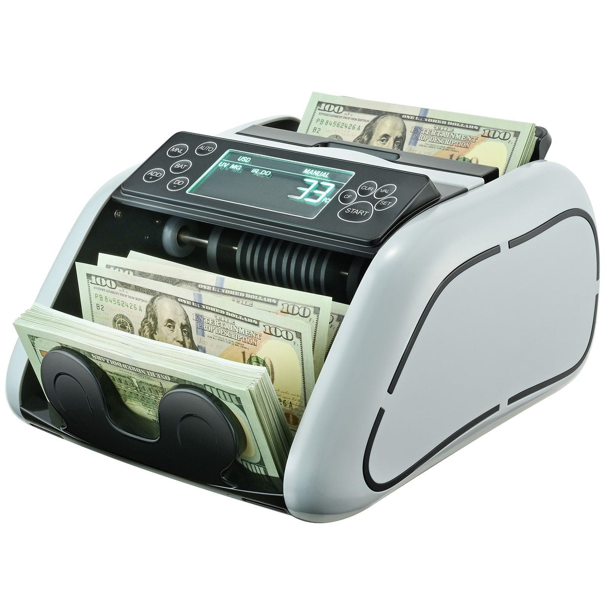 Money Counter Machine, Bill Counter with UV, MG, IR and DD Counterfeit Detection, USD & EUR Cash Counting Machine with Large LCD & External Display for Small Business