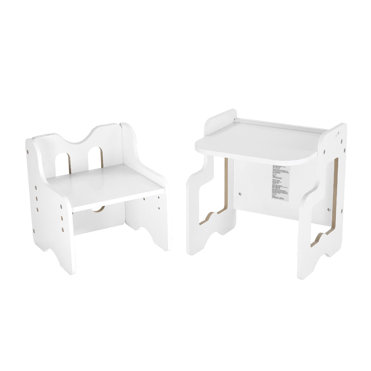 Montessori Weaning Table and Chair Set, 3 In 1 Wooden Toddler Table and Chairs with Chalkboard, Adjustable Height Montessori Table for Ages 1-5, Ideal for Drawing, Reading, Eating - White