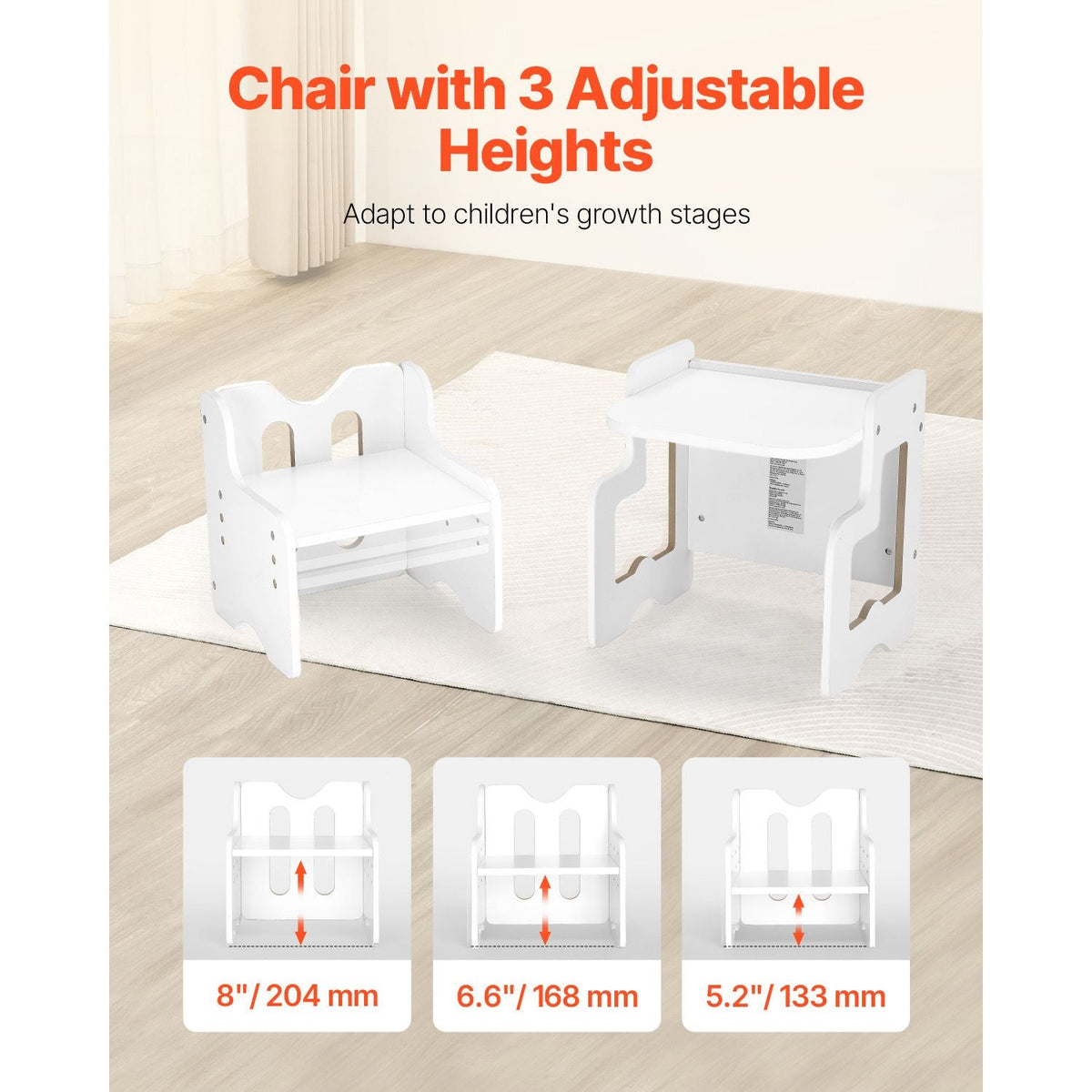 Montessori Weaning Table and Chair Set, 3 In 1 Wooden Toddler Table and Chairs with Chalkboard, Adjustable Height Montessori Table for Ages 1-5, Ideal for Drawing, Reading, Eating - White