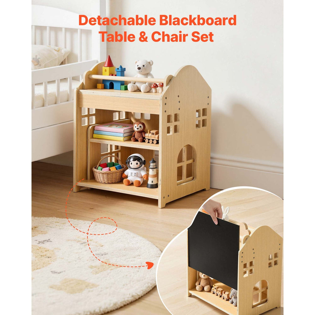 Montessori Weaning Table and Chair Set, Wooden, 3 in 1 Kids Table and Chair Set for Toddlers 1-5, with Detachable Chalkboard, 0°& 35°Angles, Easy to Clean, for Eating Drawing Reading Playing