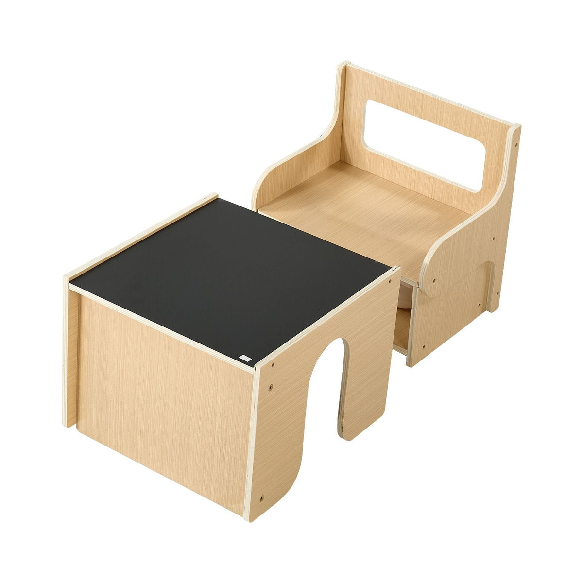 Montessori Weaning Table and Chair Set, Wooden, Kids Table and Chair Set for Toddlers 1-5, Step Stool with Blackboard and Storage Space, Easy to Clean, for Eating, Drawing, Reading, Playing