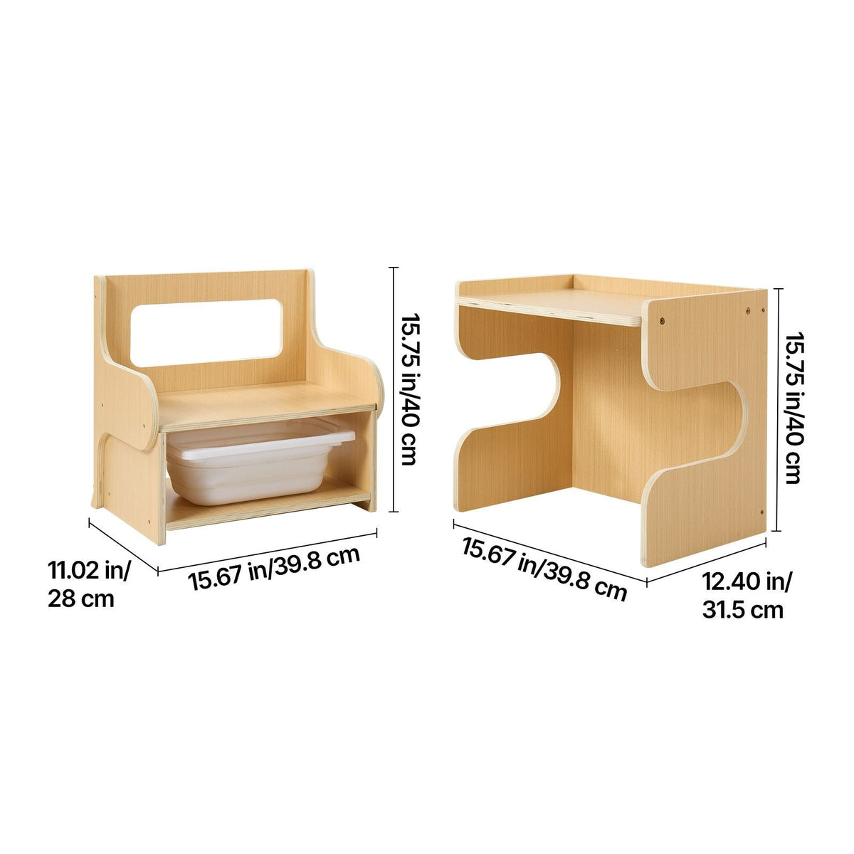 Montessori Weaning Table and Chair Set, Wooden, Kids Table and Chair Set for Toddlers 1-5, Step Stool with Blackboard and Storage Space, Easy to Clean, for Eating, Drawing, Reading, Playing