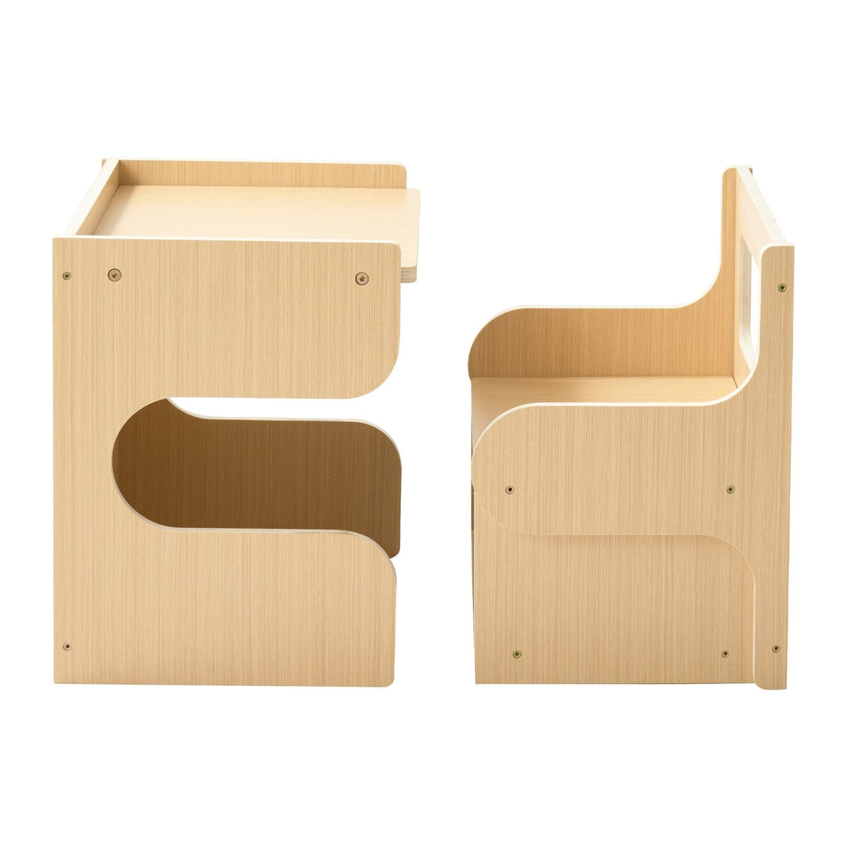 Montessori Weaning Table and Chair Set, Wooden, Kids Table and Chair Set for Toddlers 1-5, Step Stool with Blackboard and Storage Space, Easy to Clean, for Eating, Drawing, Reading, Playing