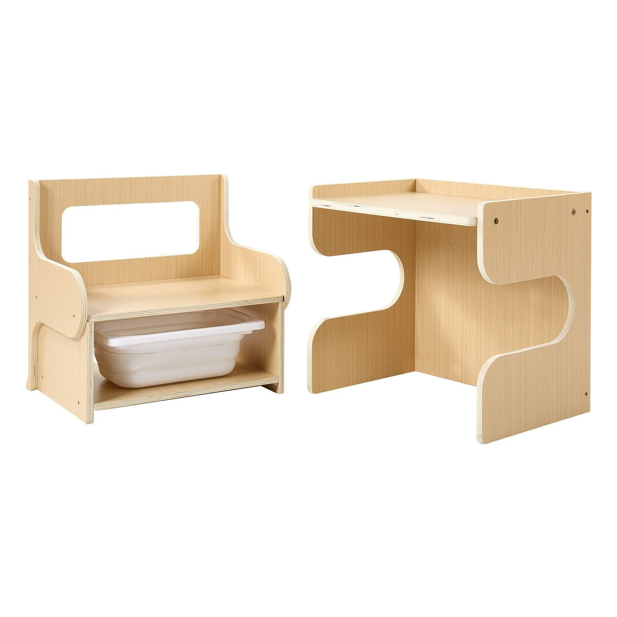 Montessori Weaning Table and Chair Set, Wooden, Kids Table and Chair Set for Toddlers 1-5, Step Stool with Blackboard and Storage Space, Easy to Clean, for Eating, Drawing, Reading, Playing