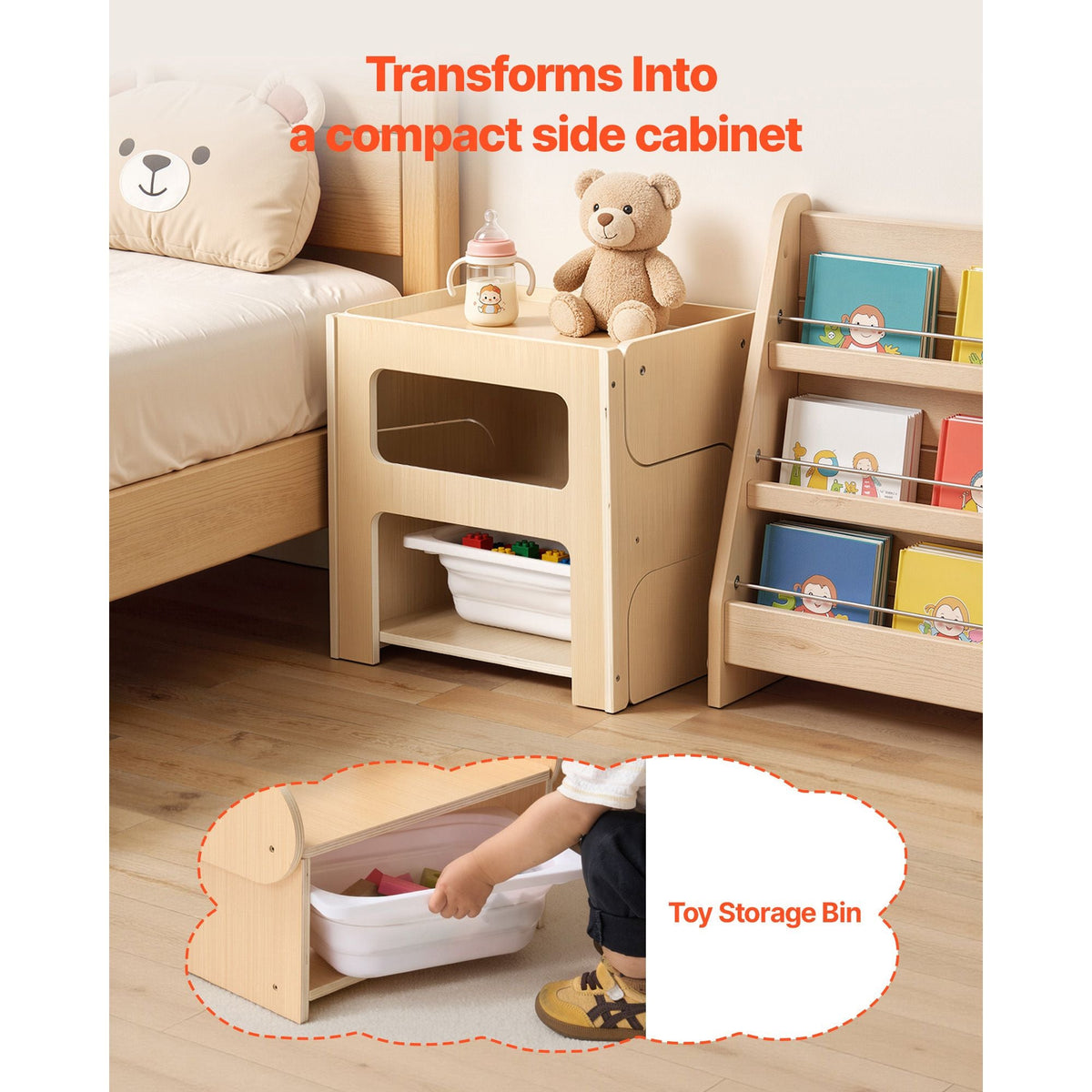 Montessori Weaning Table and Chair Set, Wooden, Kids Table and Chair Set for Toddlers 1-5, Step Stool with Blackboard and Storage Space, Easy to Clean, for Eating, Drawing, Reading, Playing