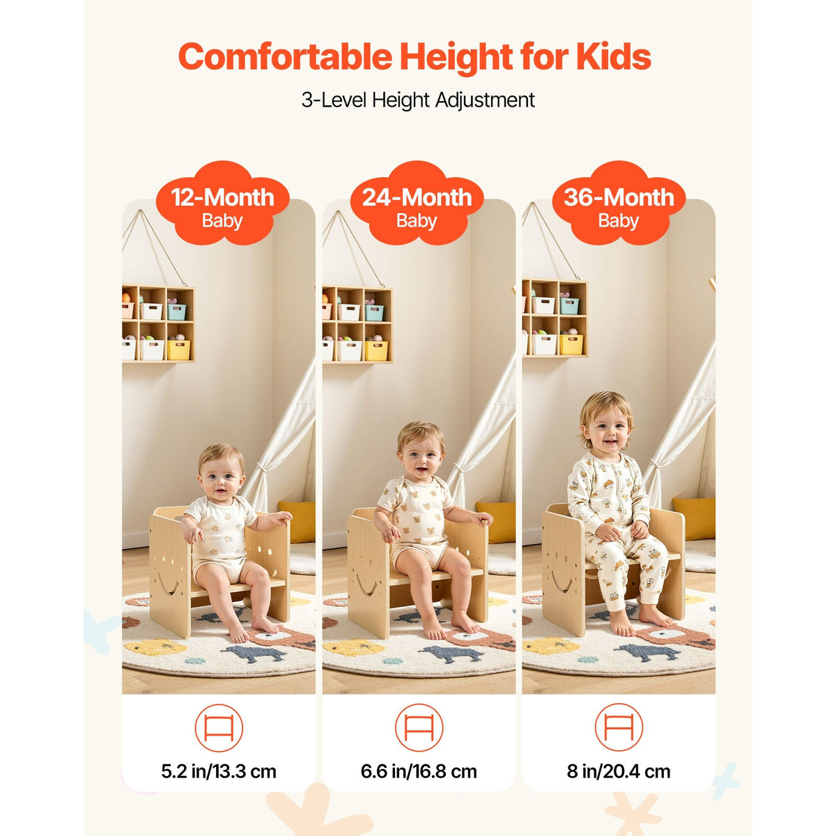 Montessori Weaning Table and Chair Set, Wooden, Kids Table and Chair Set for Toddlers 1-5, Step Stool with Whiteboard and 3 Heights Adjustable, Easy to Clean, for Eating Drawing Reading Playing