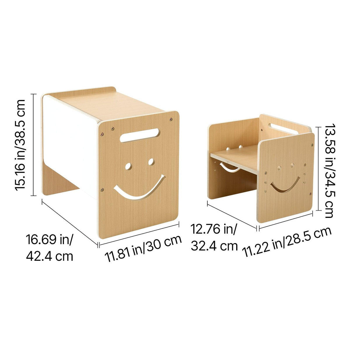 Montessori Weaning Table and Chair Set, Wooden, Kids Table and Chair Set for Toddlers 1-5, Step Stool with Whiteboard and 3 Heights Adjustable, Easy to Clean, for Eating Drawing Reading Playing