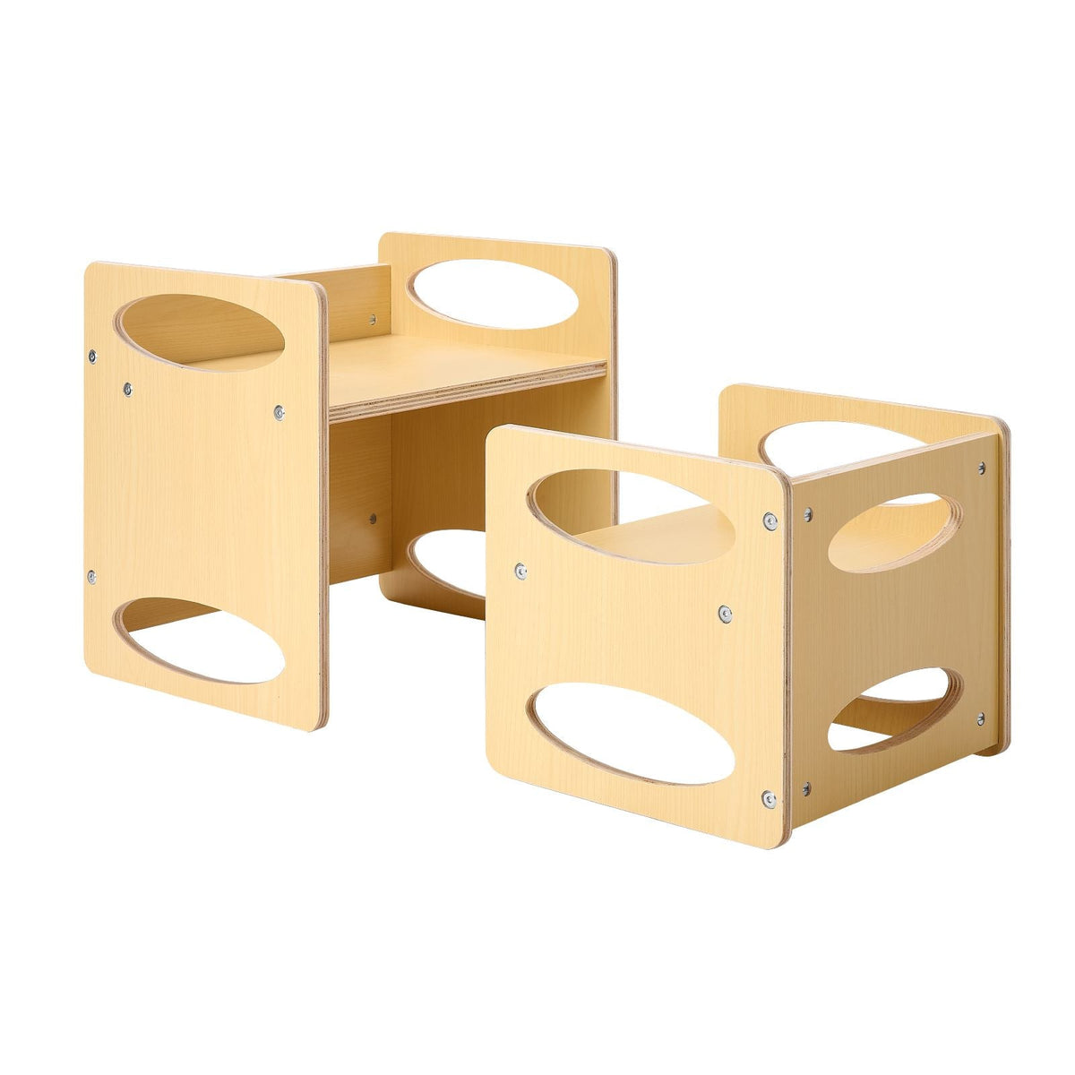 Montessori Weaning Table and Chair Set, Wooden Toddler Table and Chair Set for Aged 1-5, Adjustable Height Kids Montessori Chair and Activity Table, Ideal for Reading, Eating, Playing - Natural