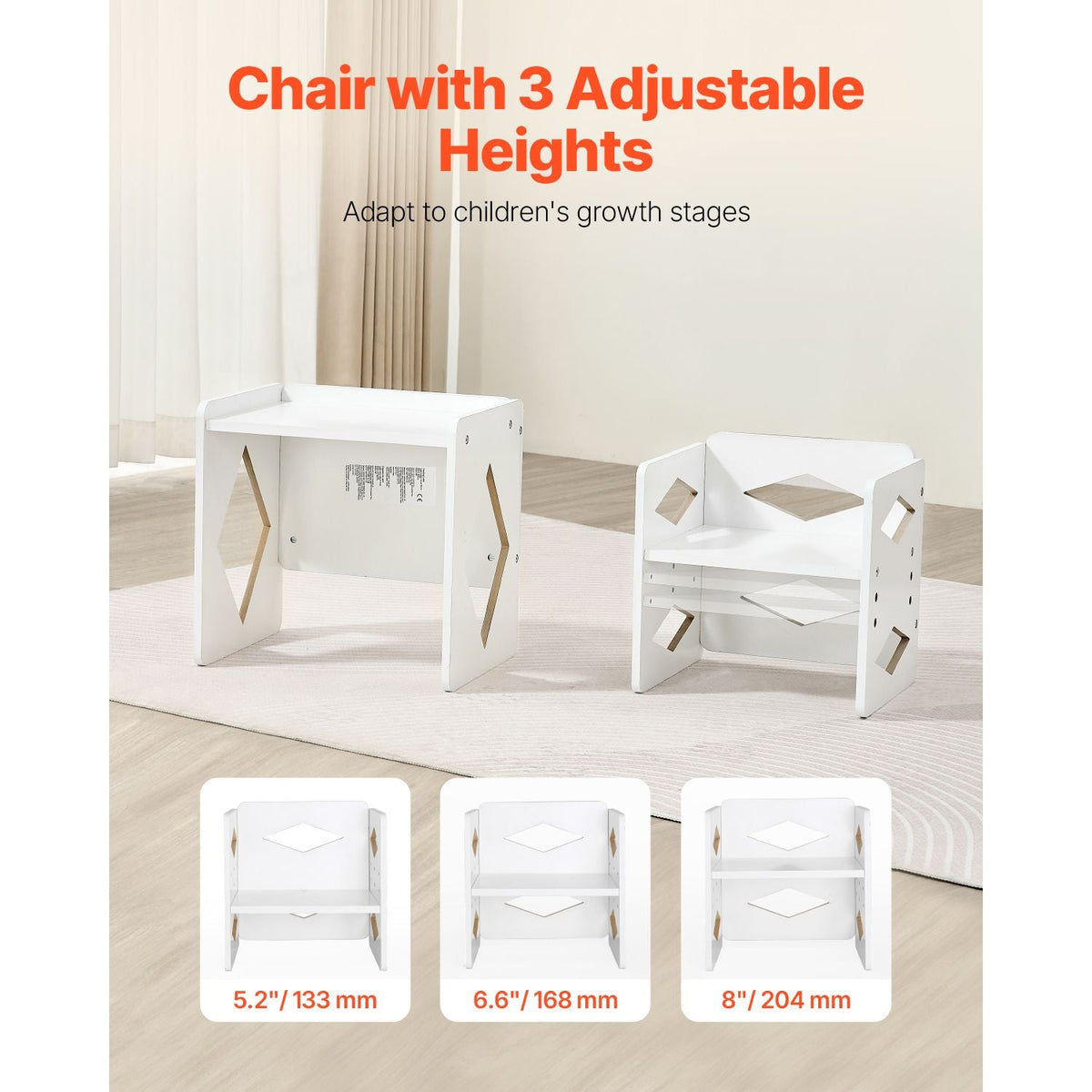 Montessori Weaning Table and Chair Set, Wooden Toddler Table and Chair Set for Aged 1-5, Adjustable Height Kids Montessori Chair and Activity Table, Ideal for Reading, Eating, Playing - White