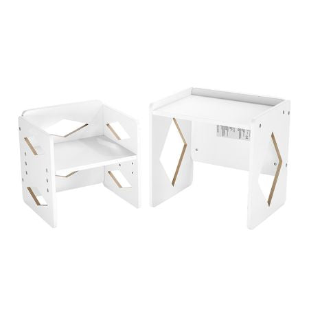 Montessori Weaning Table and Chair Set, Wooden Toddler Table and Chair Set for Aged 1-5, Adjustable Height Kids Montessori Chair and Activity Table, Ideal for Reading, Eating, Playing - White